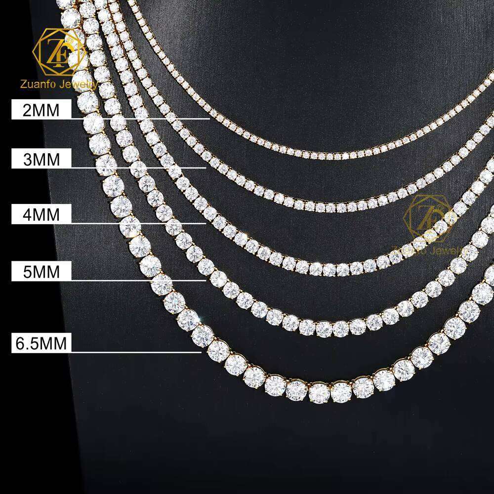 Best Wholesale Price Sier White Gold Plated Tennis Chain VVS Dia Iced Moissanite Necklace 2mm 3mm 4mm Hip Hop