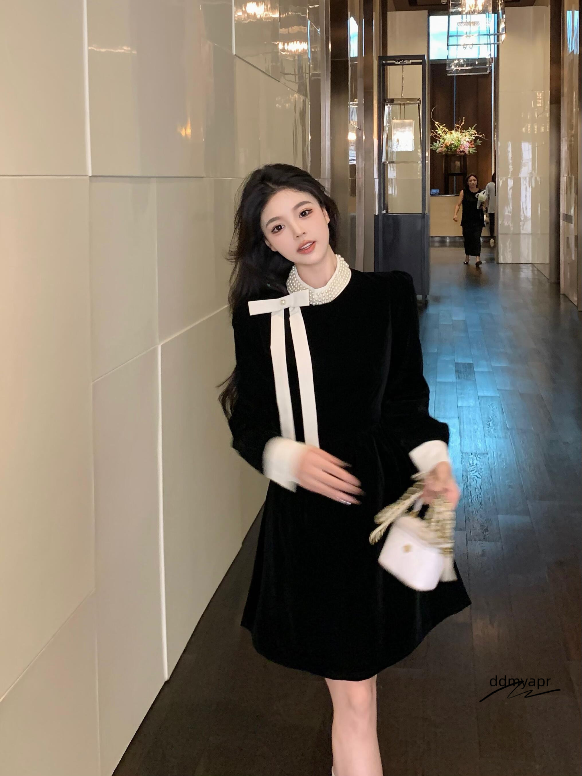 Large Size Women's Autumn/Winter French Hepburn Style Chubby Girl Appears Slim And Waist ddmyday Tight Temperament Dress ddmyday ddmyday ddmyday 