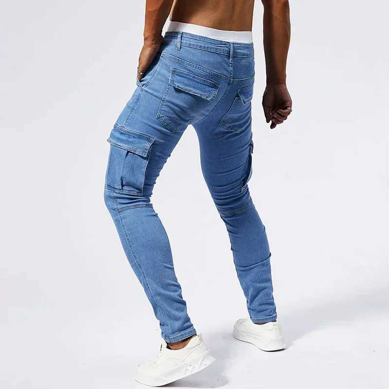 2025 New Men Street Elastic Denim Jeans Multi Pockets Cargo Pants Casual Slim Denim Trousers Fashion Y2k Joggers Baggy Man Pants W250905