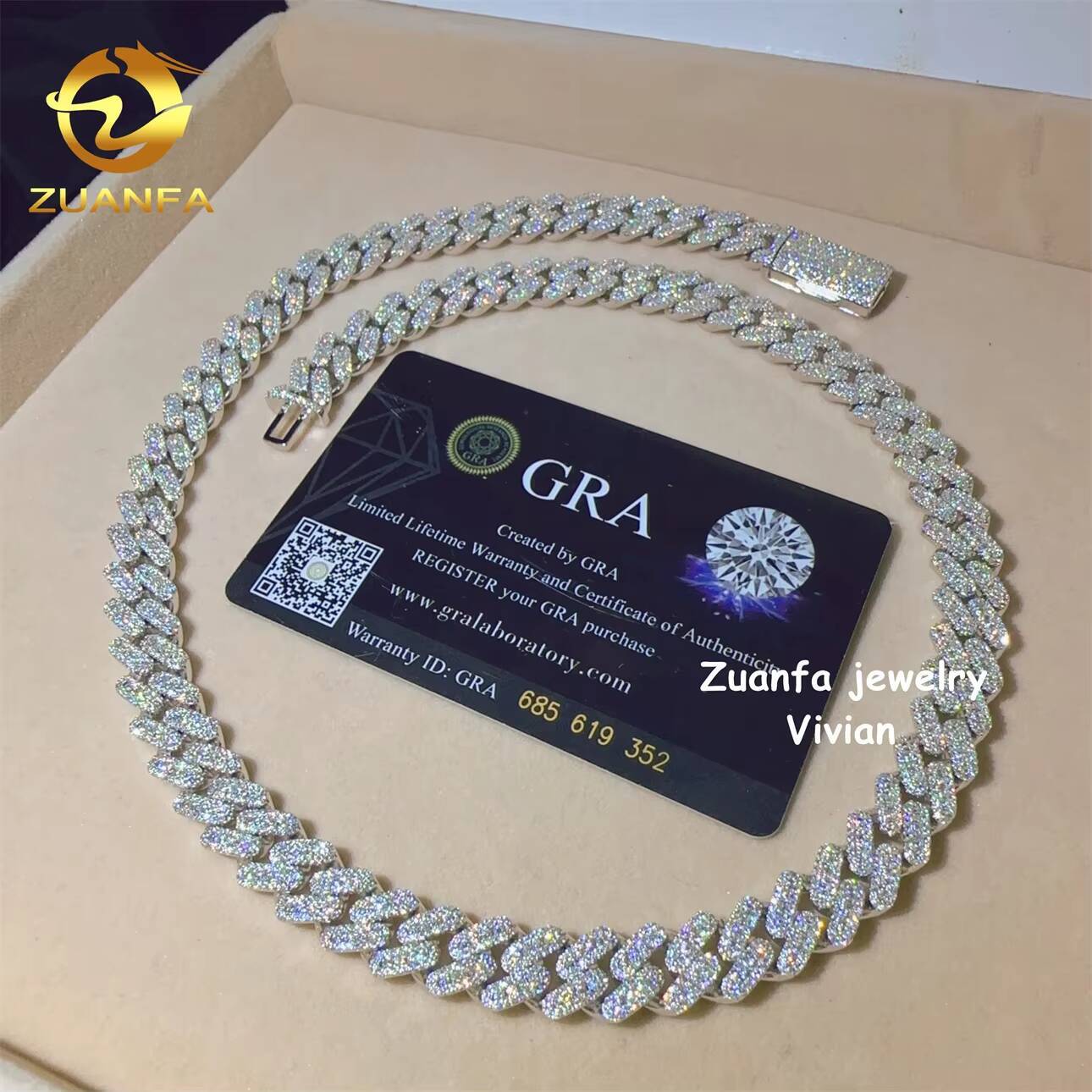 Hip Hop VVS Moissanite Diamond Fine Jewelry Miossanite Iced Out Necklace 10mm Miami Cuban Link Chain Necklace