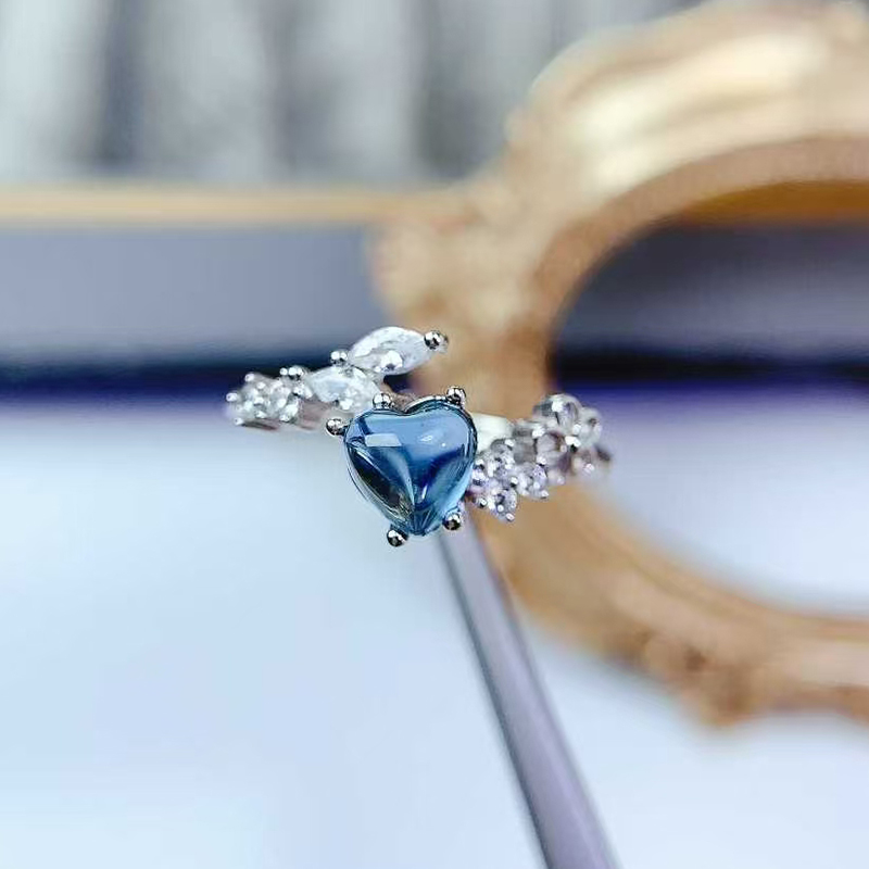 925 silver gemstone ring natural topaz ring 6mm London blue topaz jewelry with certificate