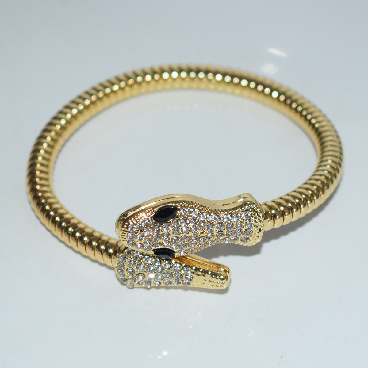 Exaggerated Punk Style Snake-Shaped Open Alloy Bracelet with Rhinestones for Men and Women