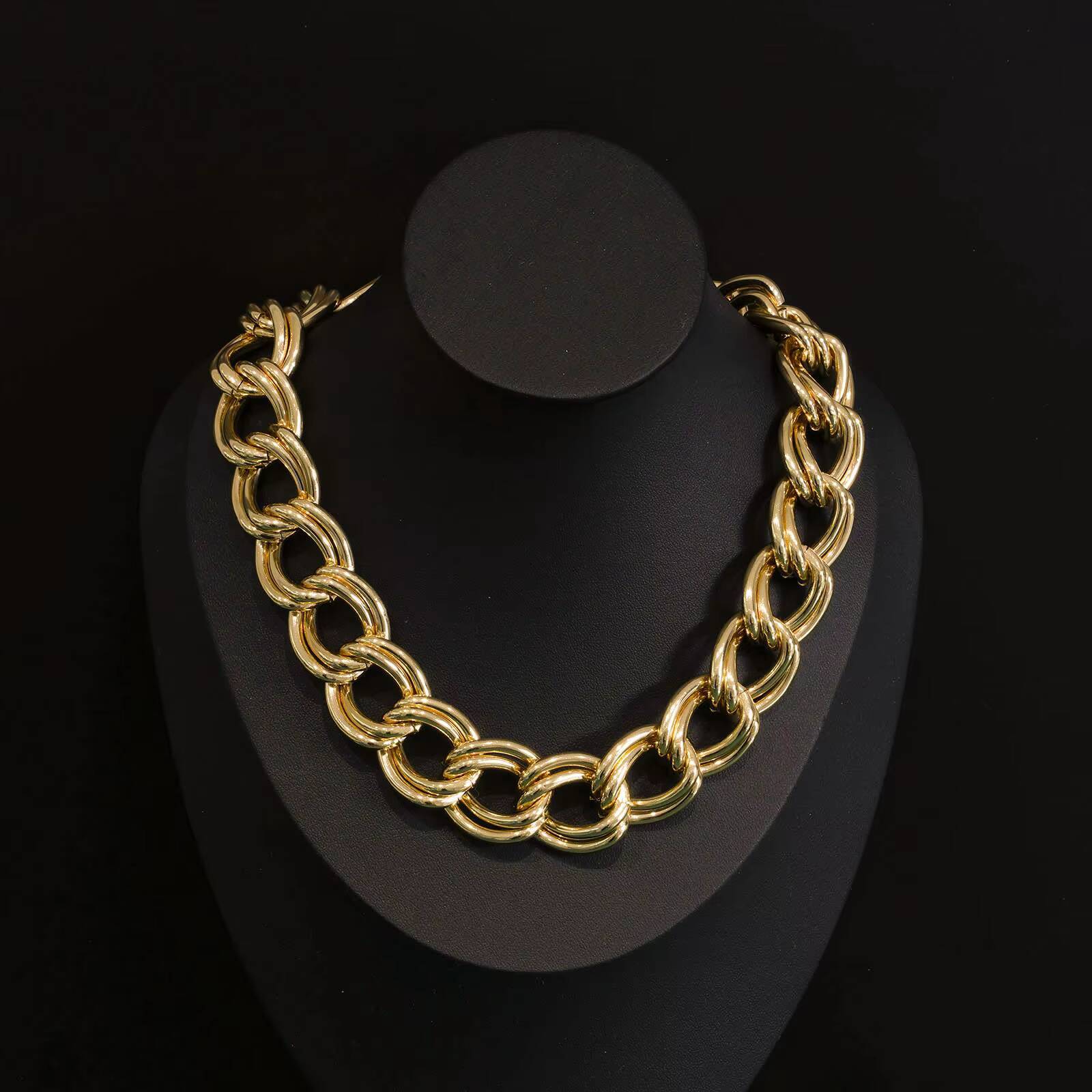 45 Aluminum Alloy Minimalist 2Layer Link Cuban Chain Necklace Retro 14K Gold Plated Fashion Accessory
