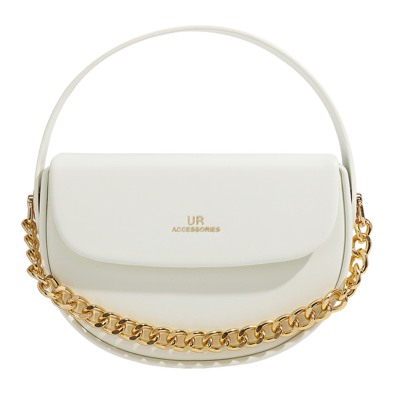 2025 New Small Premium Chain Handbag Single Cross Shoulder Half Round Simple Style Saddle Bag fashion Designer