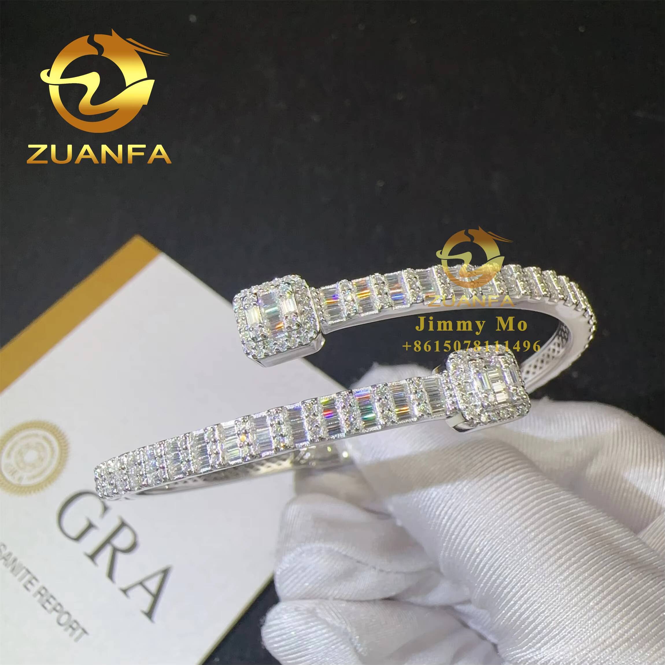 New Arrivals Fashion Men Jewelry 925 Silver Iced Out Hip Hop Jewelry VVS1 Baguette Moissanite Diamond Bracelet Bangle Men