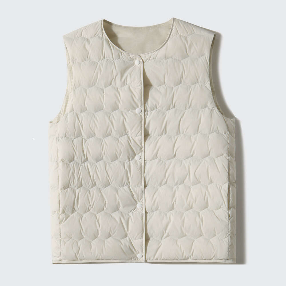 Lightweight Airy Goose Super Warm Layering Vest Round Neck Convertible V-Neck Sleeveless Down Jacket Women's Clothing B5