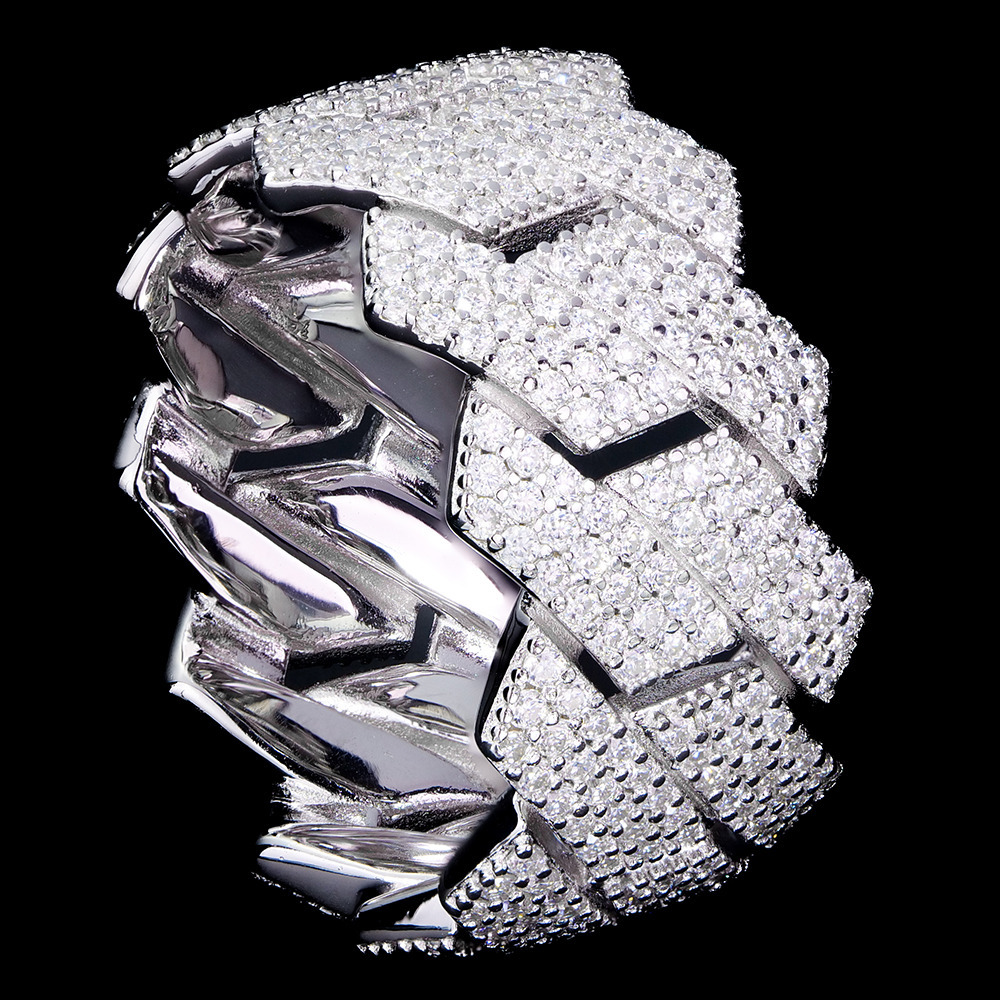 Factory Wholesale Custom Miami 925 Sterling Silver Mossanite Jewelry 3 Rows Cuban Moissanite Diamond Iced Out Hip Hop Ring Men