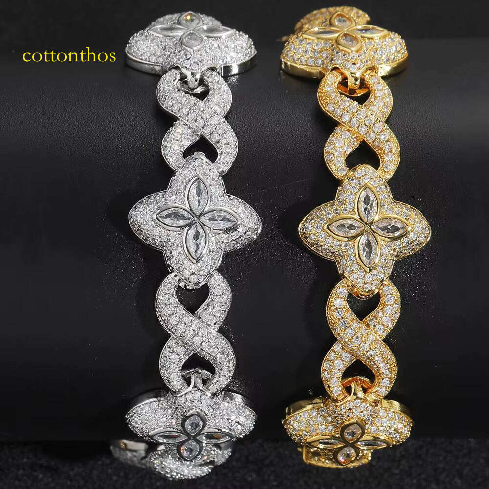 Cheapest Price Custom Iced Out Dia Rapper Men Jewelry Hip Hop Rhinestone Clover Cuban Bracelet for Women