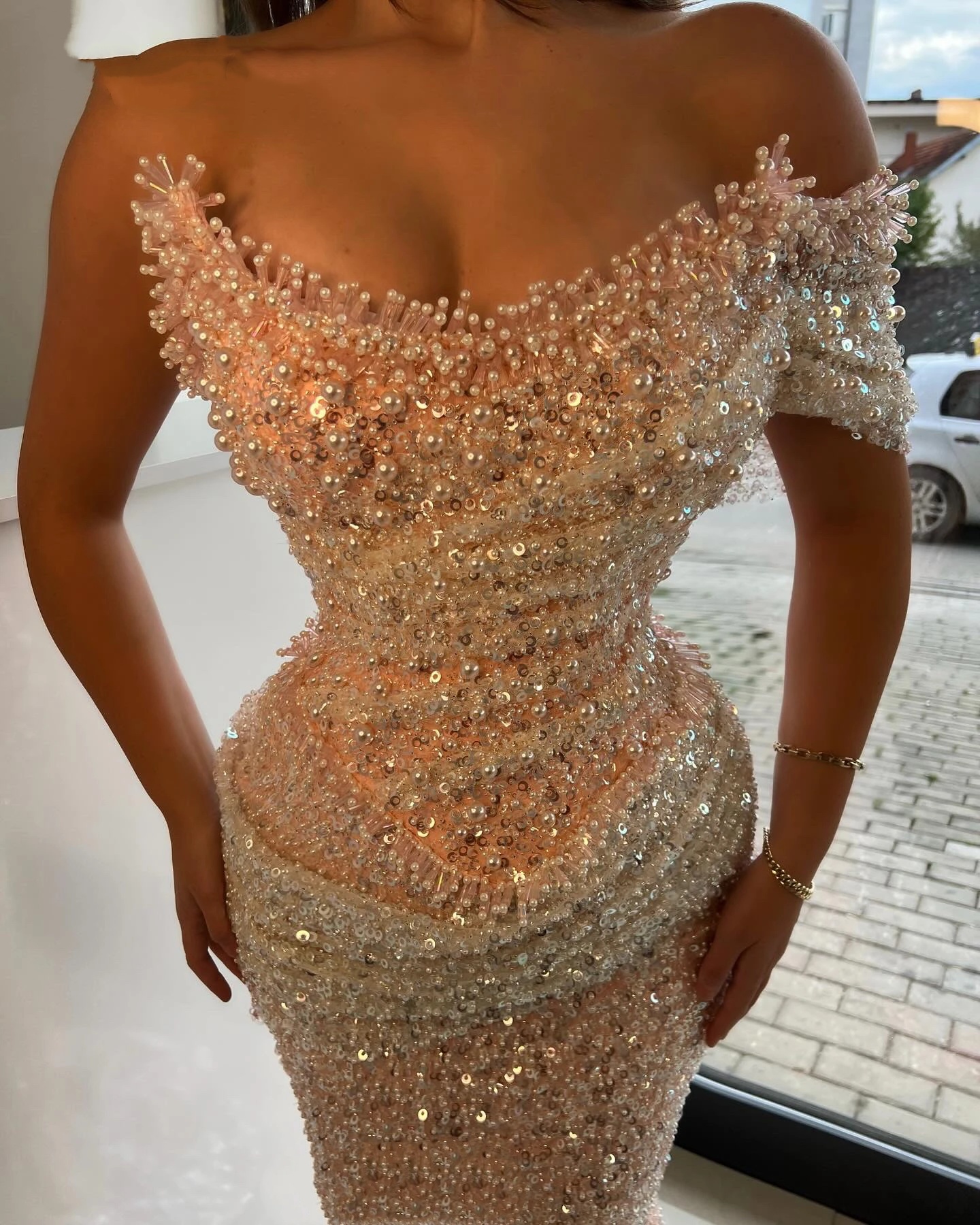 Classic Mermaid Evening Dresses For Women Sequins Beaded Gown One Shoulder Sleeveless Sweep Train Dress Party Customized