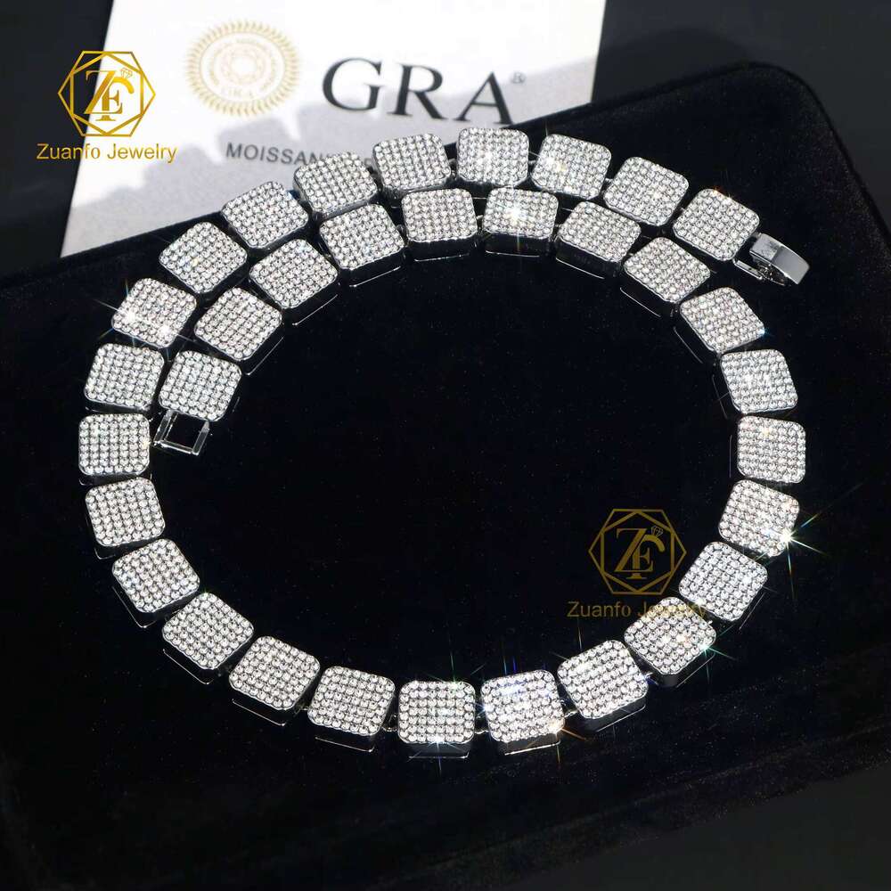 Latest Design Gra Certified Square Necklace Ice Out Hiphop Jewelry Solid Sier Moissanite Tennis Link Chain
