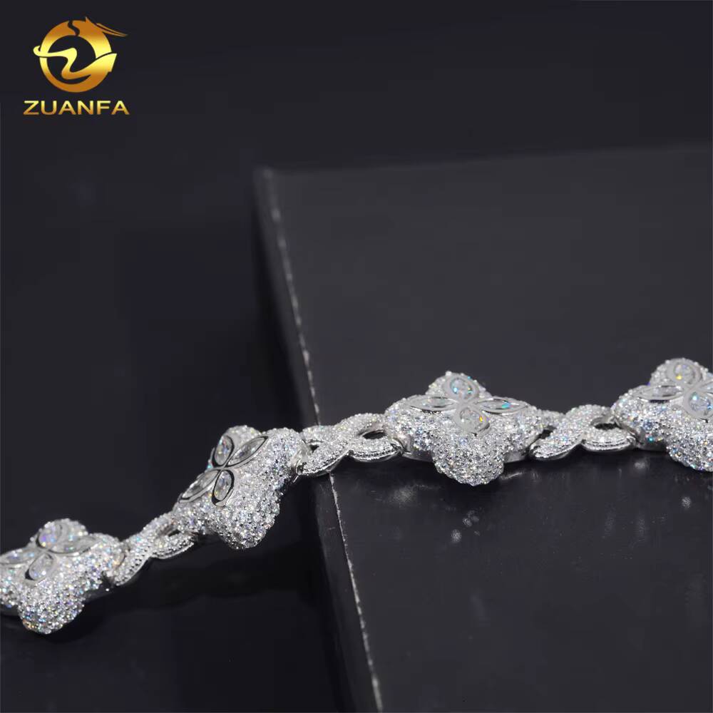 Cheapest Price Custom Iced Out Luxury Diamond Jewelry Rapper Men Jewelry Hip Hop VVS1 Moissanite Diamond Clover Cuban Bracelet