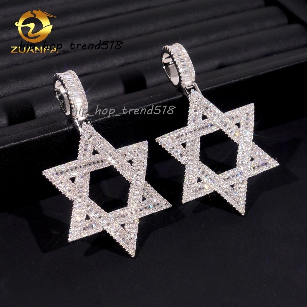 Hip Hop Moissanite Jewelry Custom Iced Out Baguette Star Shape Pendant 925 Silver VVS D Moissanite Diamond Fine Charm Pendant