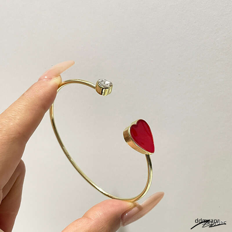 Collections Adjustable Heart Bracelet ddmydec - Trendy Korean-Style Cuff Bangle With Crystal Accents For Women (Red/Black, 8.4G Lightweight) ddmydec
