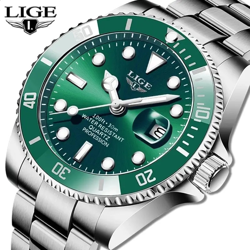 LIGE Top Fashion Diver Watch Men 30ATM Waterproof Date Clock Sport Watches Mens Quartz Wristwatch Relogio Masculino 250828