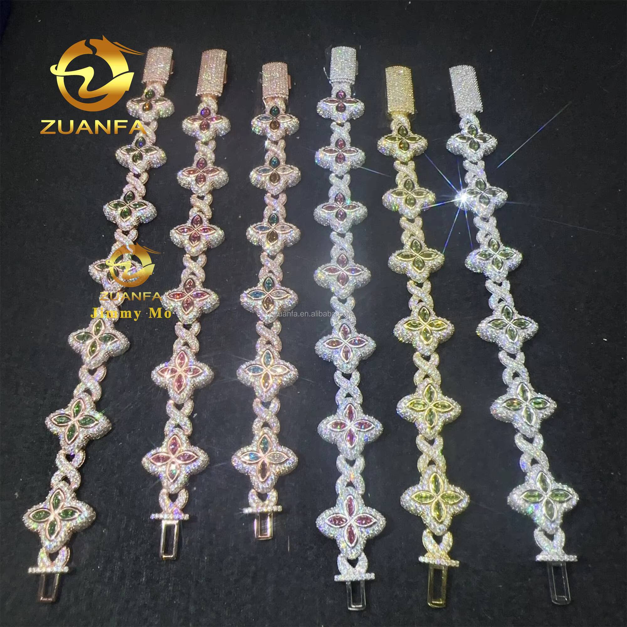 New Arrivals Stock Fashion 925 Silver Marquise Flower Hip Hop Jewelry Iced Out Moissanite Diamond Infinity Cuban Bracelet Men