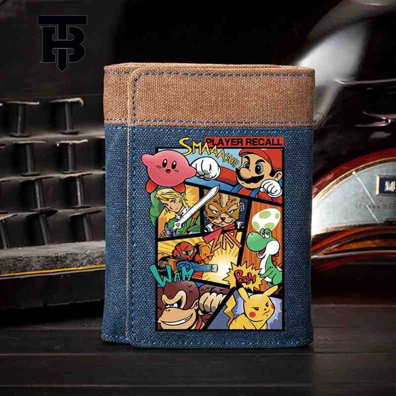 TB BHULAMTE Designer Bag Super Mario Wallet Men Canvas Vertical Fashion Luxury Bag Trend Student Youth Game Cartoon Anime Peripheral Card Holder