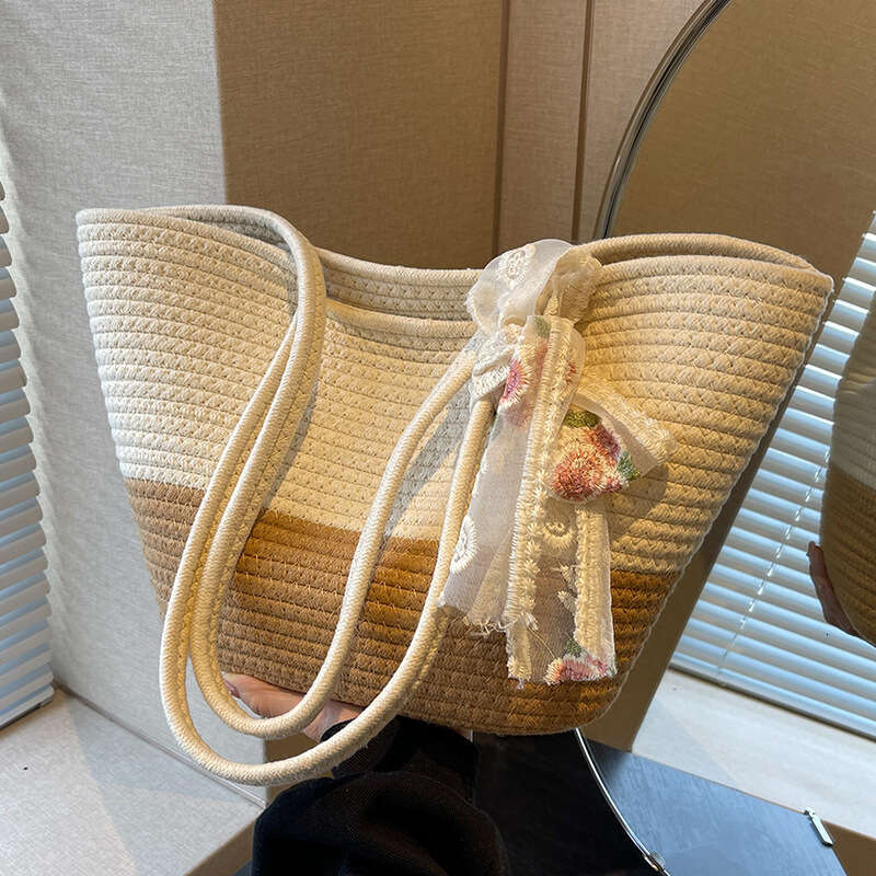 Large Capacity Woven New Fashion Versatile Crossbody Ins Style Shoulder Tote Beach Bag for Women