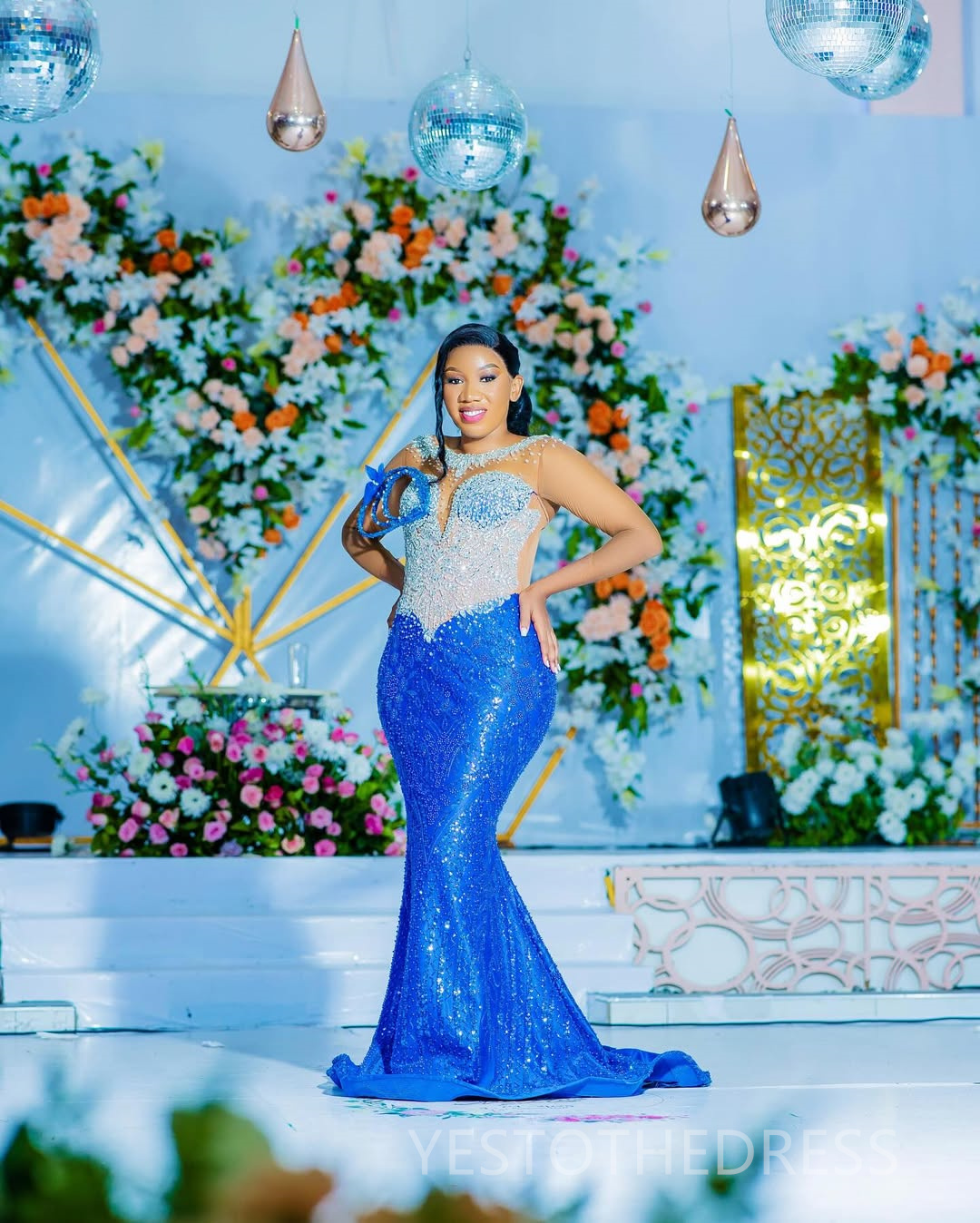 Plus Size Royal Blue Prom Dress 2025 Evening Dresses Elegant Dresses For Special Occasions Illusion Bead Lace Sheer Neck Birthday Dress Second Recepti