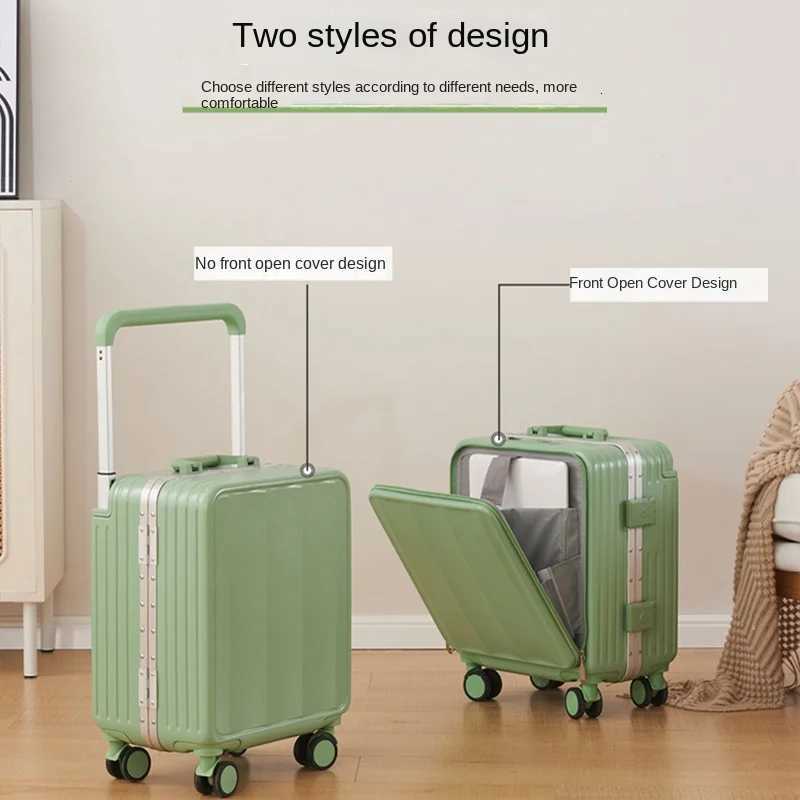 Frontopening Luggage Case 1820 inches Small Lightweight Carryon Suitcase Multifunctional Aluminum Frame Trolley Suitcase Z250905