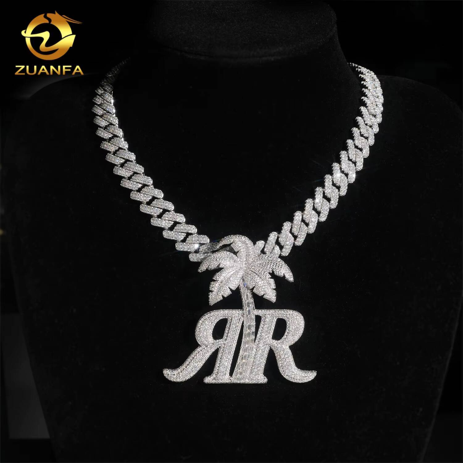 Custom 2Rows 14mm Iced Out Diamond 925 Silver VVS D Moissanite Miami Cuban Link Chain Necklace Hip Hop Moissanite Jewelry