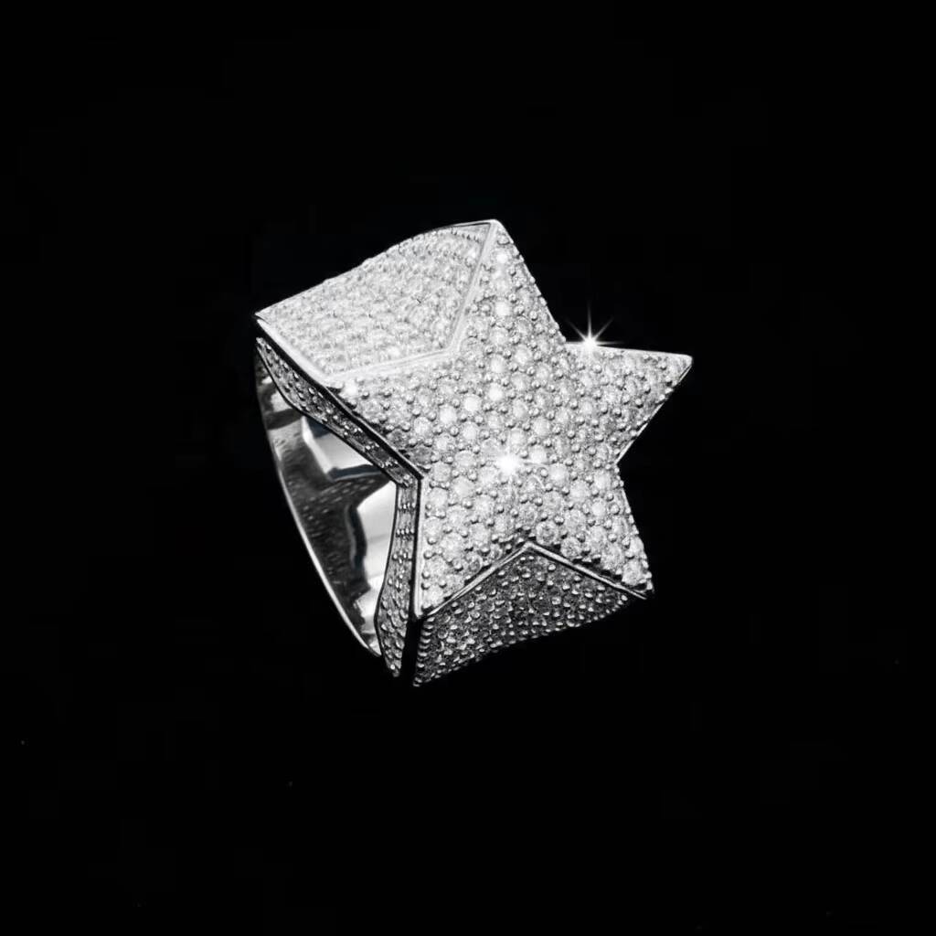 9K 10K 14K 18K Solid Gold Custom Fine Jewelry Hip Hop IGI Certified VVS DEF Color Lab Grown Diamond Cluster Star Ring for Men