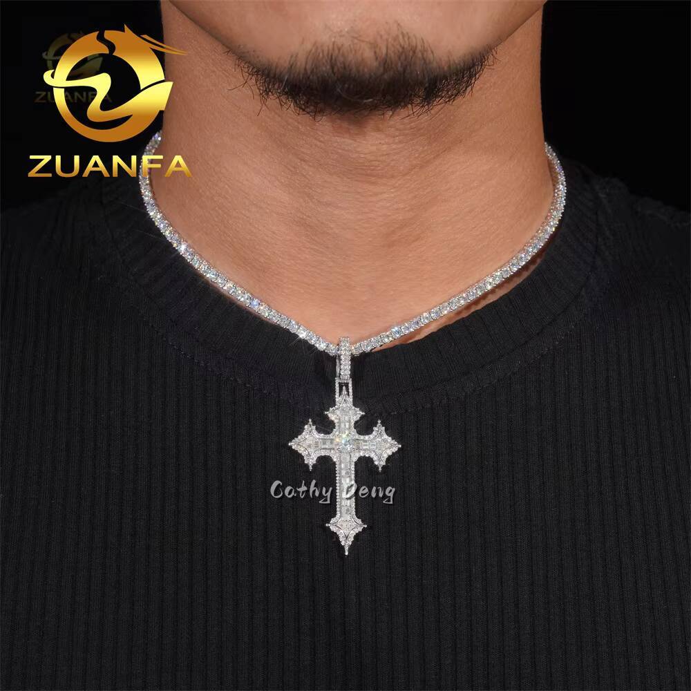 Luxury VVS Moissanite Diamond Iced Out Pendant Cross Pendant Silver 925 Hip HopJewelry Moissanite Custom Cross Pendant