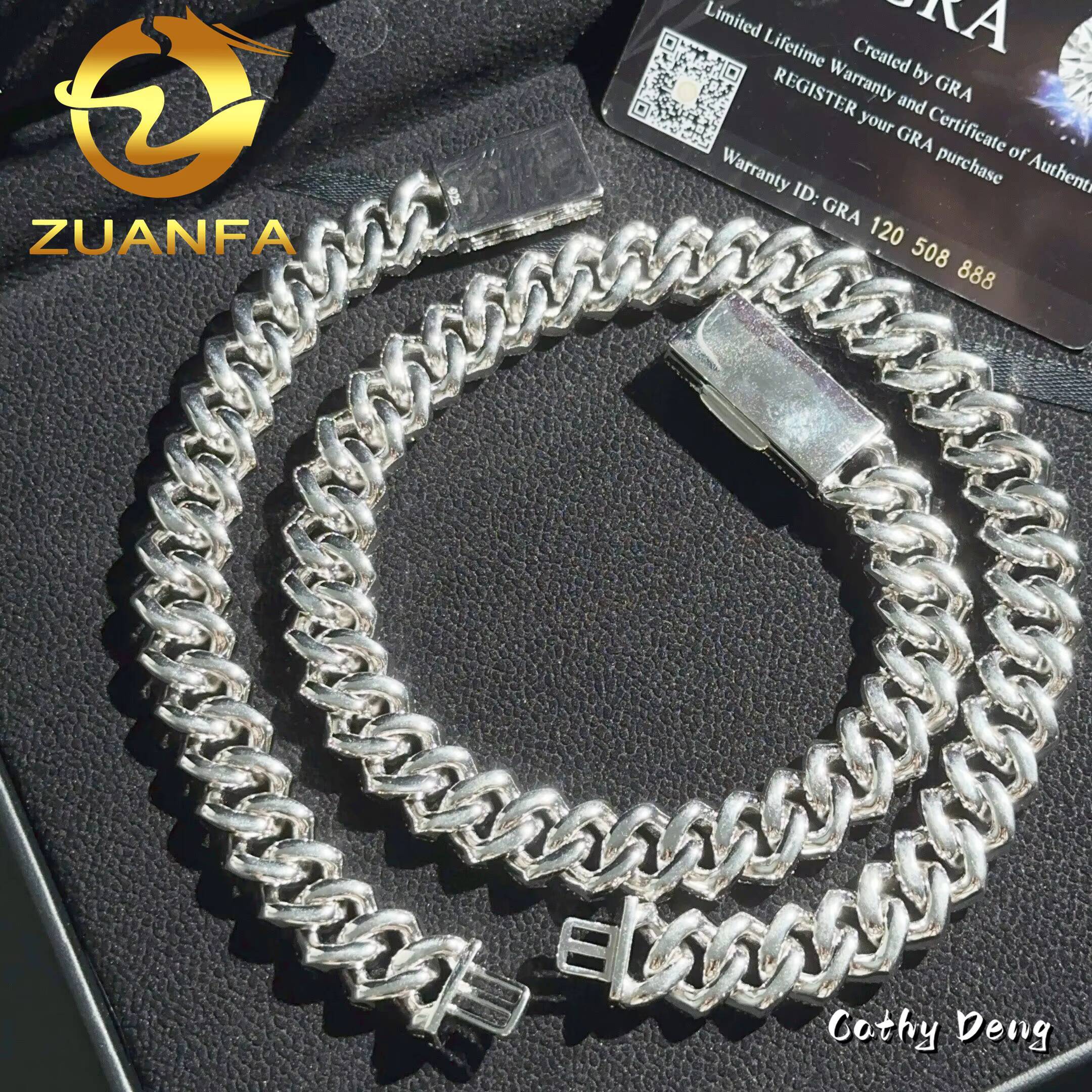 High Quality Hip Hop Jewelry 4 Row 15mm Lab Moissanite Cuban Link Chain for Men 925 Sterling Silver Iced Out Maimi Cuban Chain