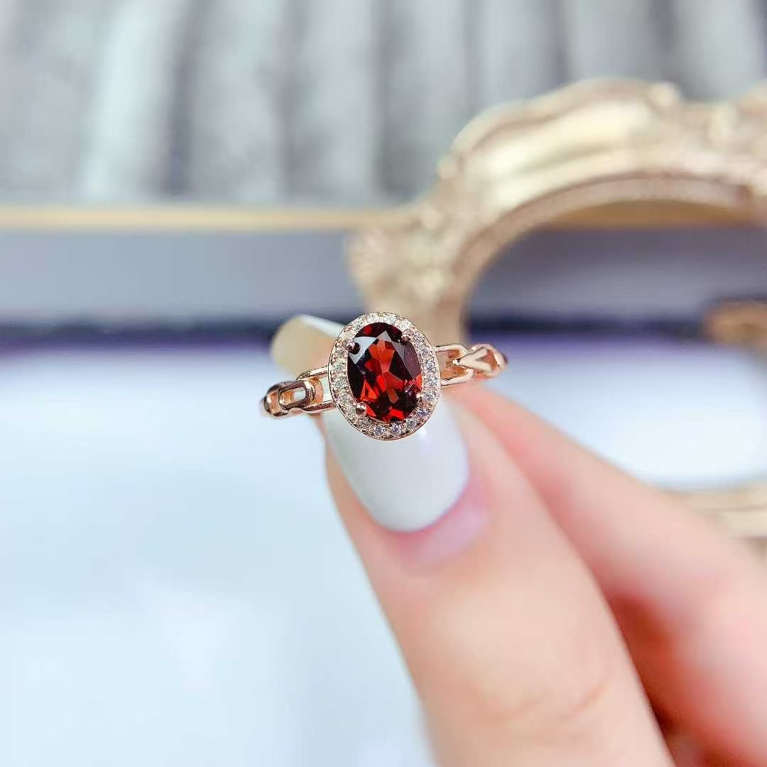 925 Silver garnet ring natural garnet ring 5mm*7mm 0.7ct garnet jewelry birthday gift for women