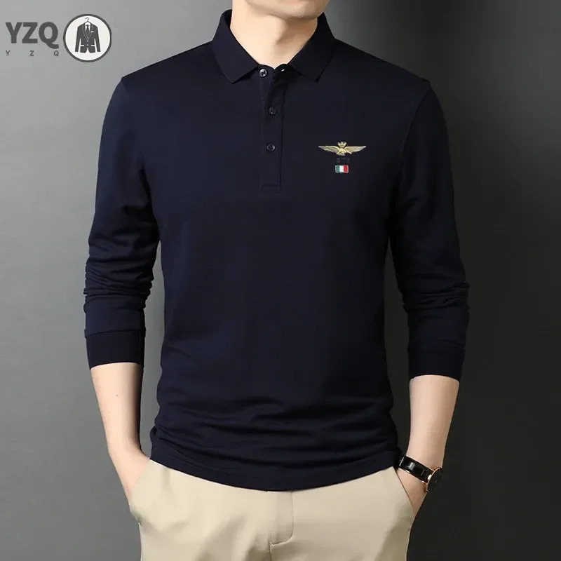 Mens Casual y Long Sleeve Polo Shirt Fashion Solid Color Top 250905