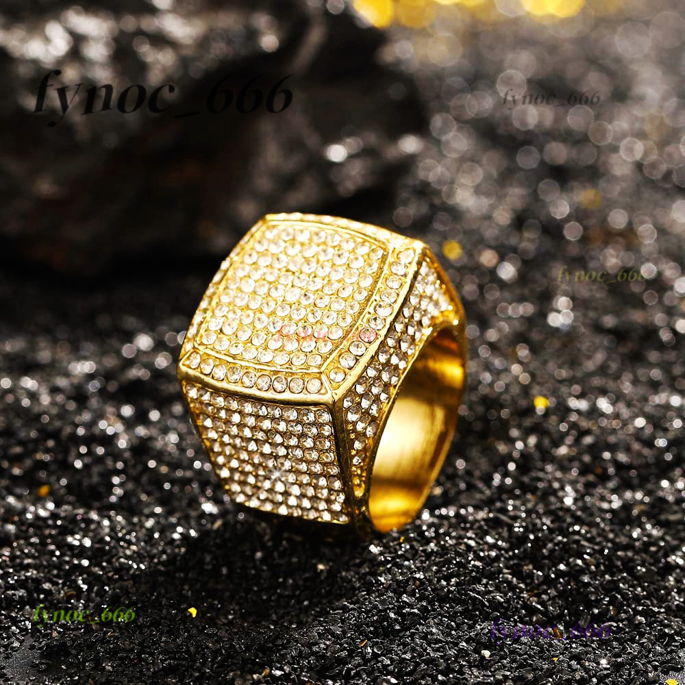 2025 Wholesale Trendy Hip Hop Alloy Jewelry Mens Diamond Square Ring for Men