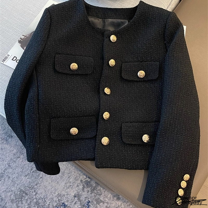 Autumn Winter Small ddmyday Fragrant Tweed Jacket Coat Women Vintage Woolen Short Coats Streetwear Ddmyday Elegant Casual Slim Outwear Crop Top 241010