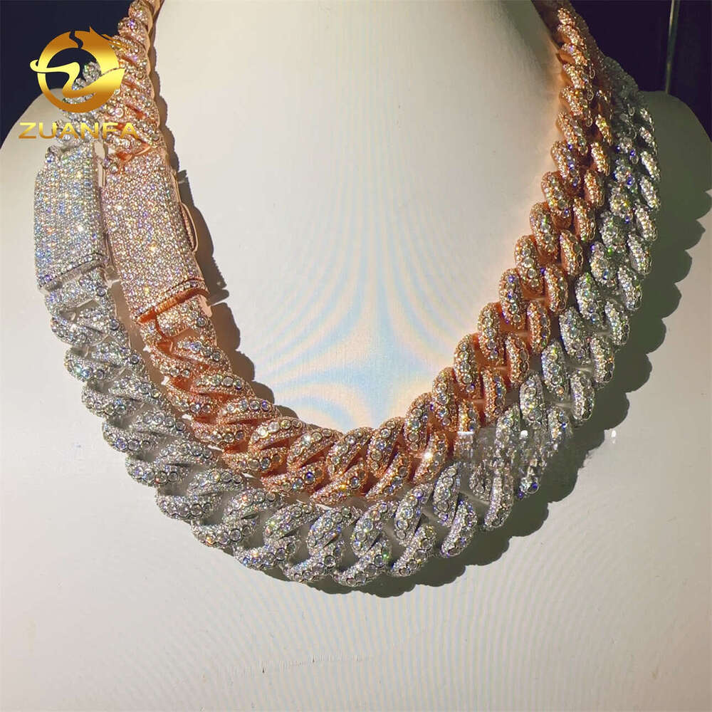 15mm MoissaniteCuban D Color VVS Moissanite Dia Iced Out Sterling Sier Hip Hop Fine Jewelry Cuban Link Chain Necklace