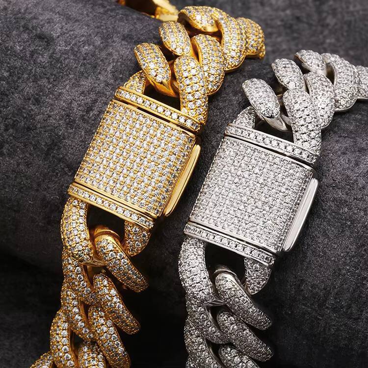 GZYS JEWELRY Wholesale Solid 925 Silver 20mm Big Hip Hop Men Ice 4 Rows Moissanite Cuban Link Chain Diamond
