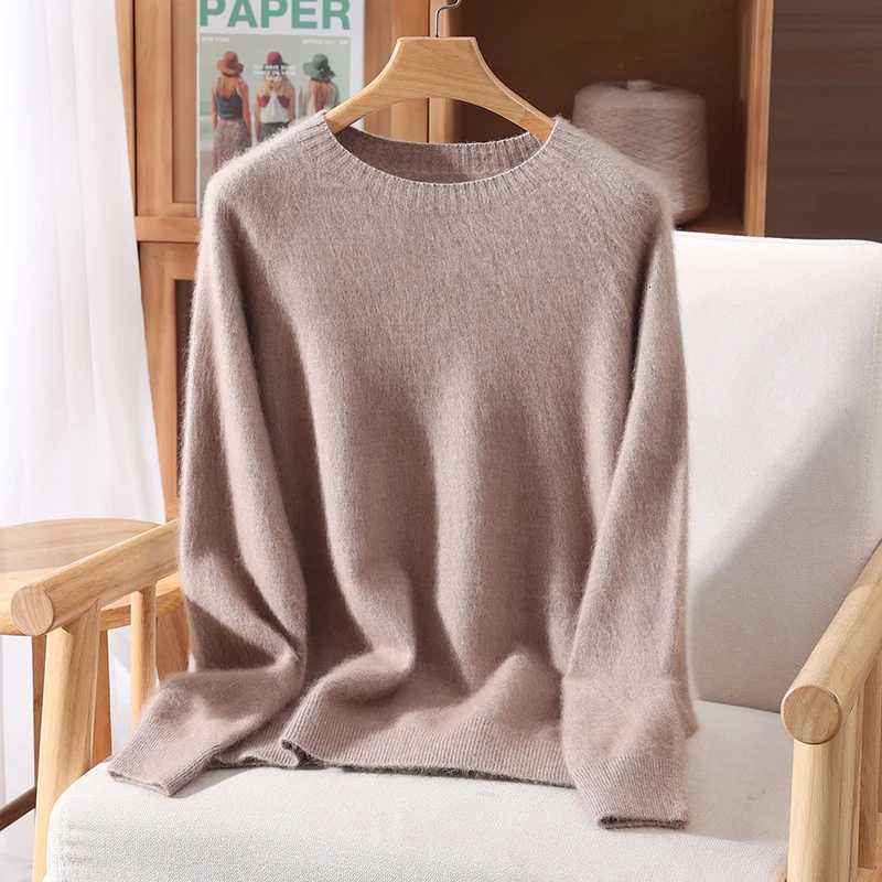 Basic Women 100 Mink Cashmere Sweater Solid Pullover Autumn Winter Long Fluff Brushing Cashmere Knitwear Raglan Sleeve Clothing Z250905