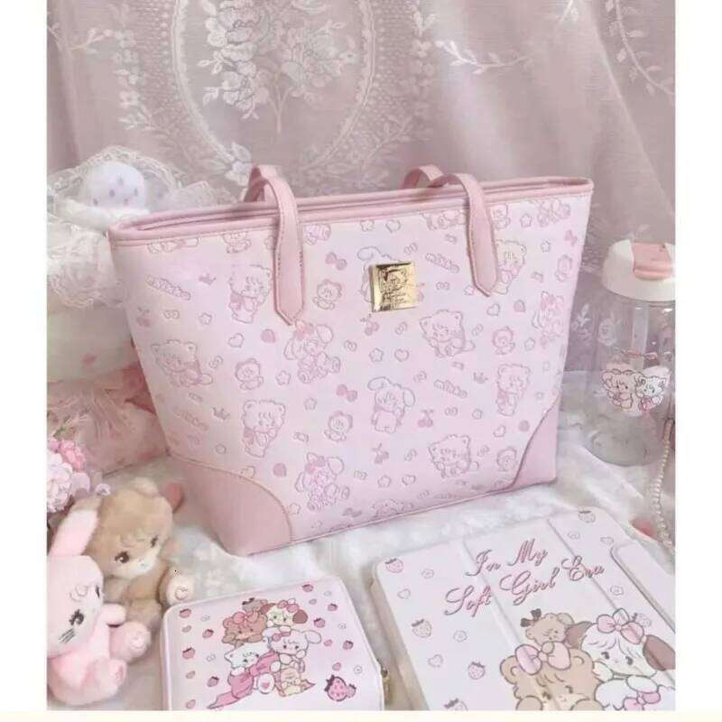 Sweet Cute Pink Tote Bag Purse Women Kawaii Print Leather Large Capacity Handbag Girls Haruku Shoulder Bags Aesthetic