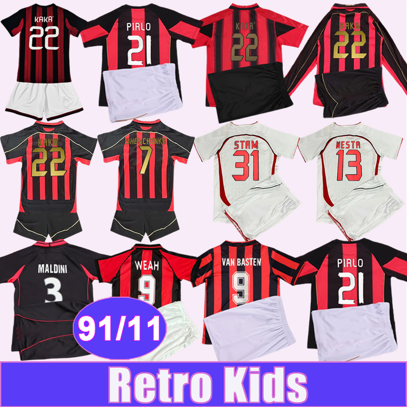 1991 2011 SHEVCHENKO Retro Kids kit Soccer Jerseys NESTA STAM KAKA WEAH Home Away 3rd vintage Football Shirts