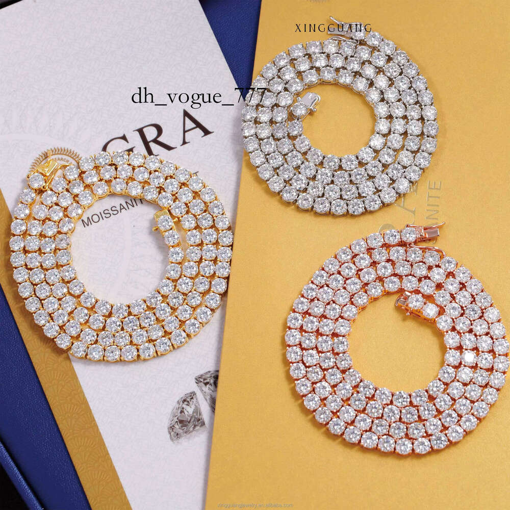 Factory Price Sier with Gold Plated VVS D Color Moissanite Dia Tennis Chain for Hip Hop Jewelry