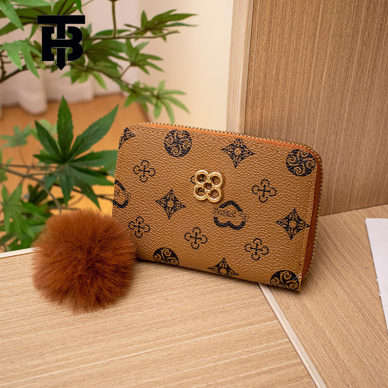 Luxury Bag TB BHULAMTE Designer Bag 2023 New Circle Heart Star Clover Print Clover Pom-pom Decoration Multi-card Slot Short Coin Purse