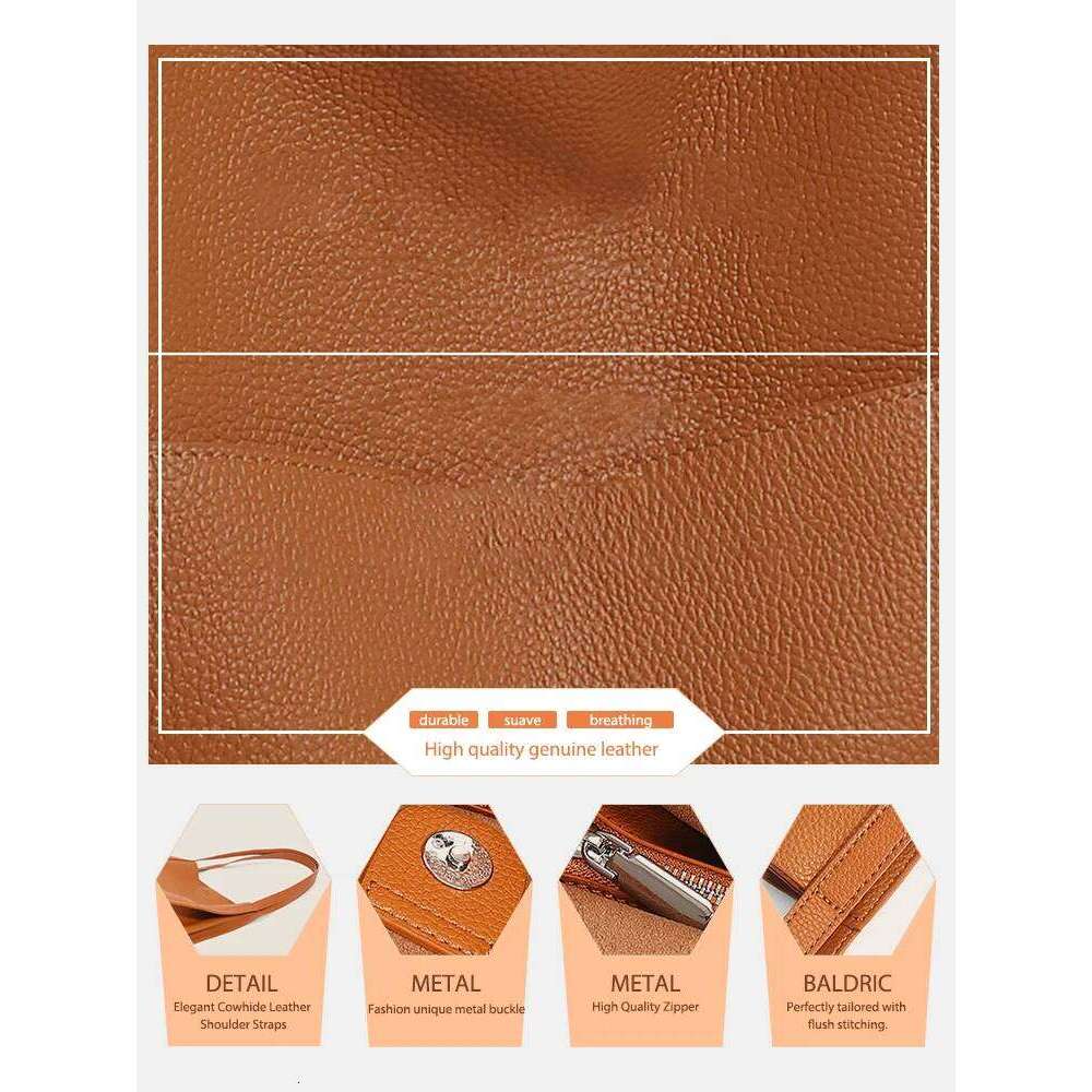 Zency Genuine Leather Totebag Shoulder Bag Large Capacity Shopper Women's Cow Skin Handbag Simple Fashion Bucket Bags