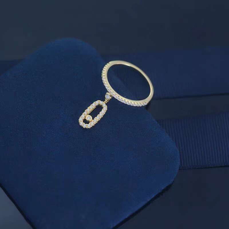 Mesi Card Ring Single Tassel Sliding Dynamic Design Full Diamond Women's High-end Fashion Versatile Rose Gold Jewelry