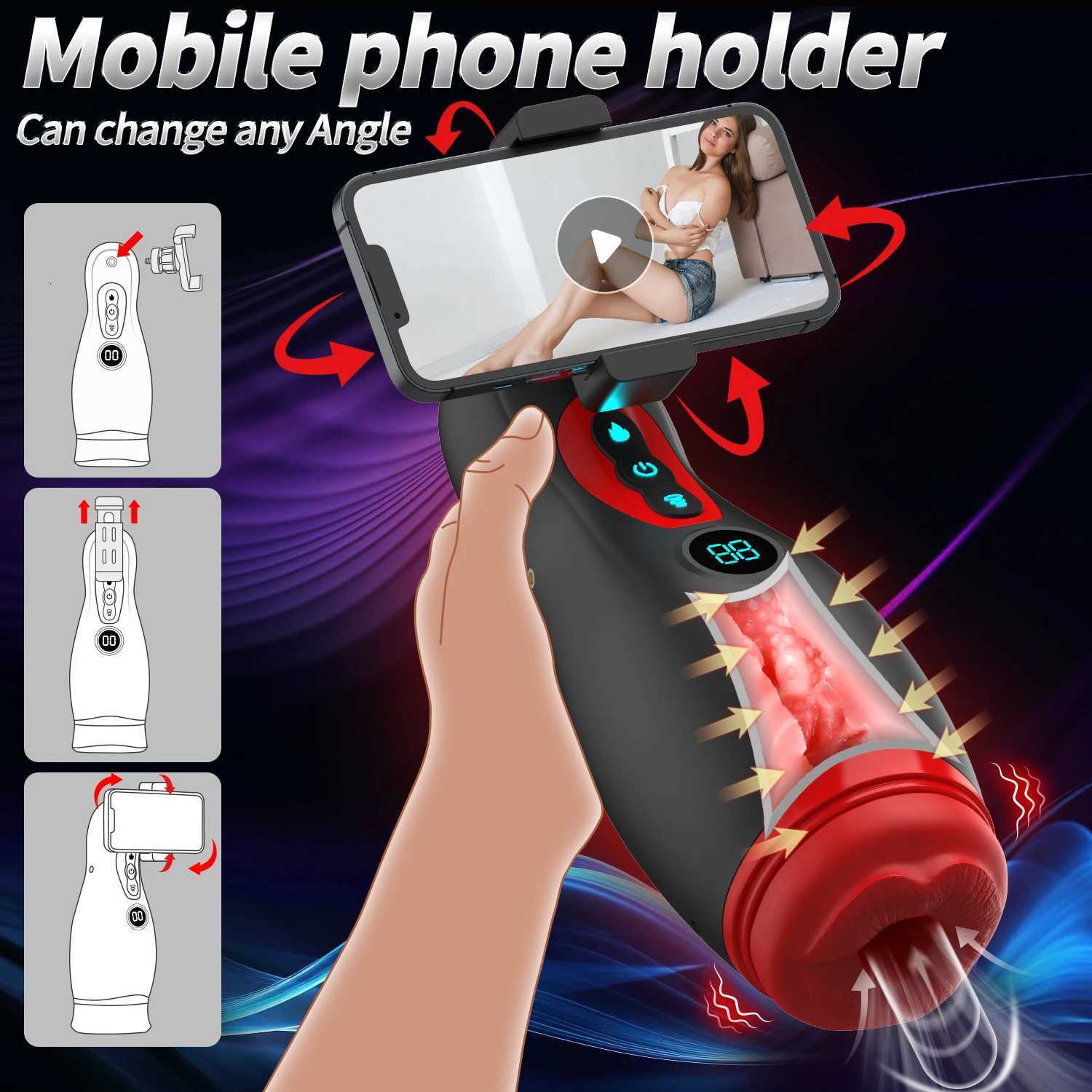 APP Controlled Sucking Vibration Male Masturbator LED Display Smart Heating Masturbation Cup Phone Holder Adult Sex Toy for MenXJ250905