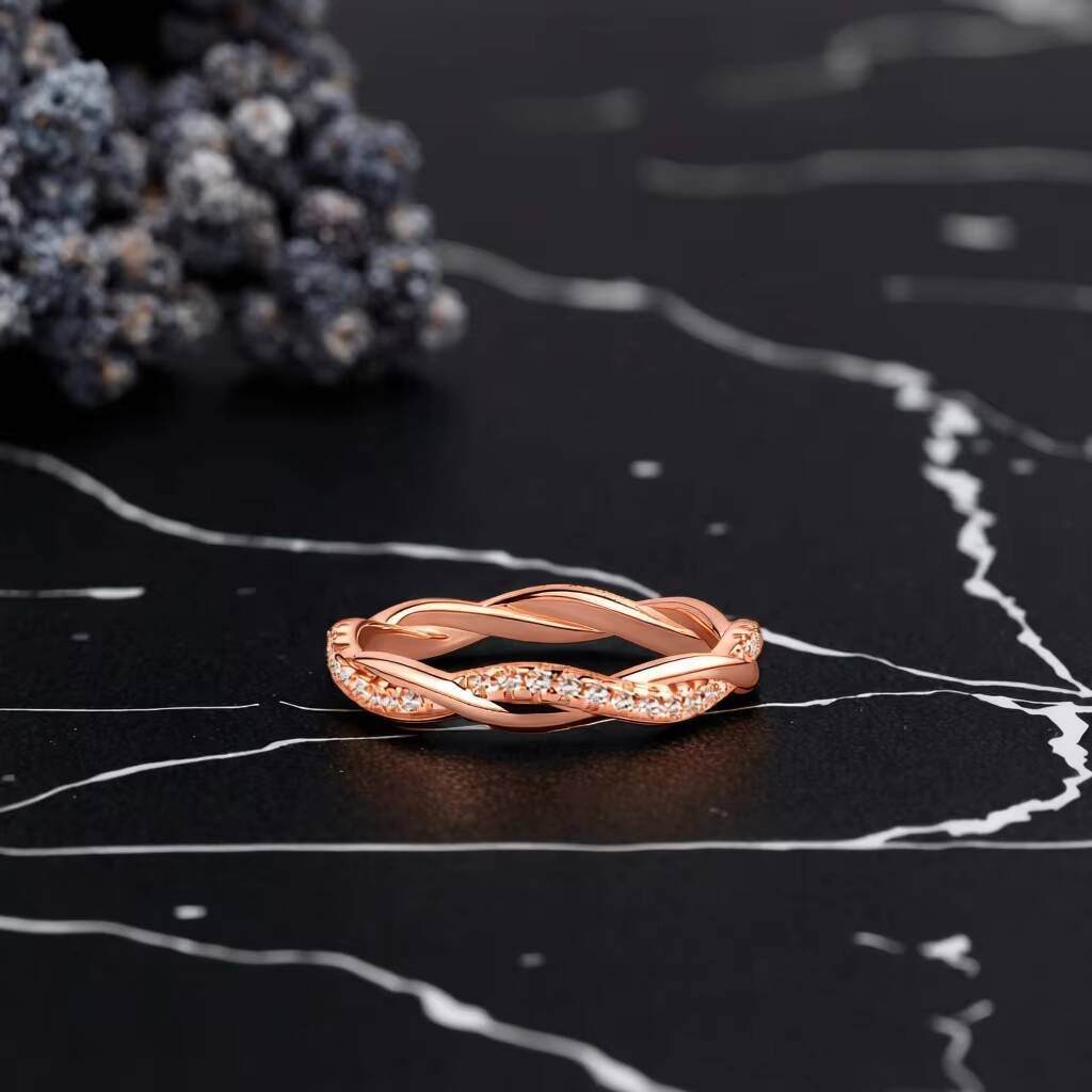 925 Silver 13mm Round Cut D Color Moissanite Wedding Twist Shank Band Ring for Women Full Eternity Design Promise Jewelry