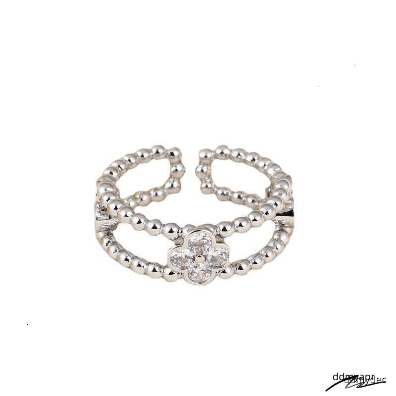 Colleactions Style Dia-Encrusted Kaleidoscope Four-Leaf Clover For Women ddmydec Fashionable High-End Open Ring ddmydec