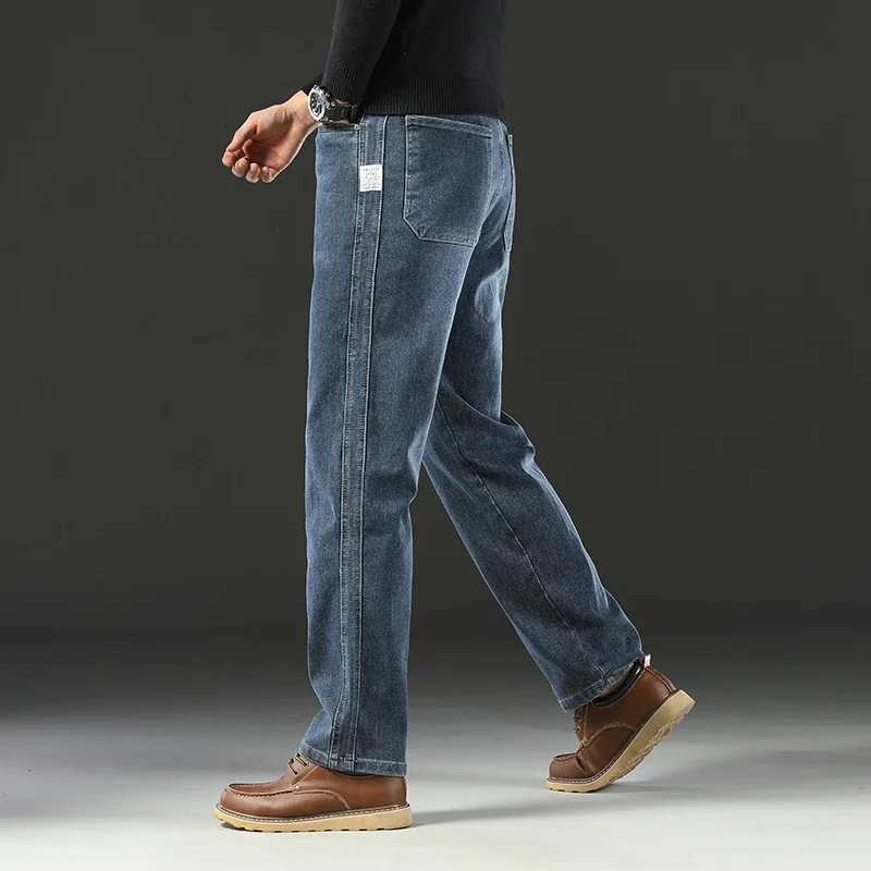 2025 Spring Splicing Mens Jeans Loose Straight Trousers High Waist Stretch Blended Cotton Washed Denim Pants Brand Clothes W250905