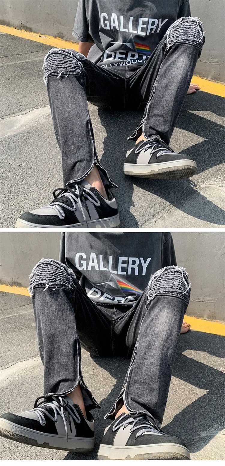 Four Seasons New Fashion Casual High Street Fashion Denim Long Pants for Men Retro Distressed New Style Wide Leg Jean Trousers W250905