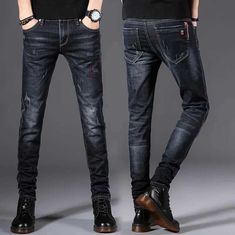Fashion Mens Jeans Pants Stretch Dark Blue Skinny Jeans For Men Casual Slim Fit Denim Pants Korean Style Male Trousers Jeans W250905