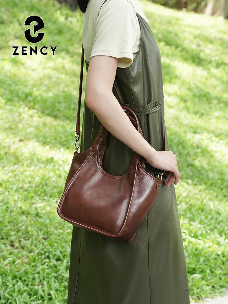 Zency Vintage Fashion Oil Wax Leather Top Handle Bags For Women Trendy 2025 Winter