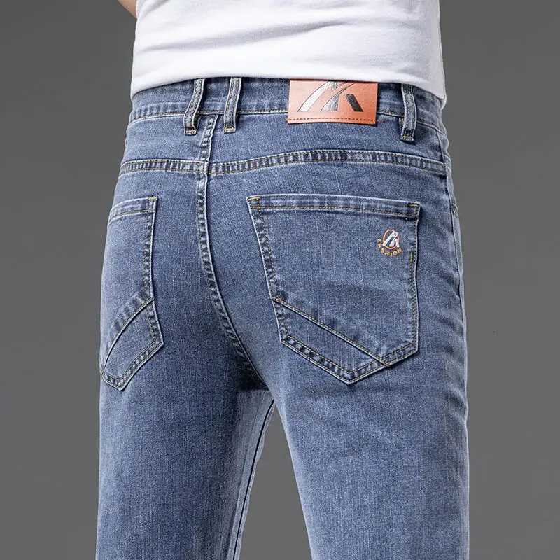 Regular Fit Thin Jeans Soft Elastic Cotton Lyocell Washed Denim Pants Fashion Blue Gray Business Straight Trousers W250905