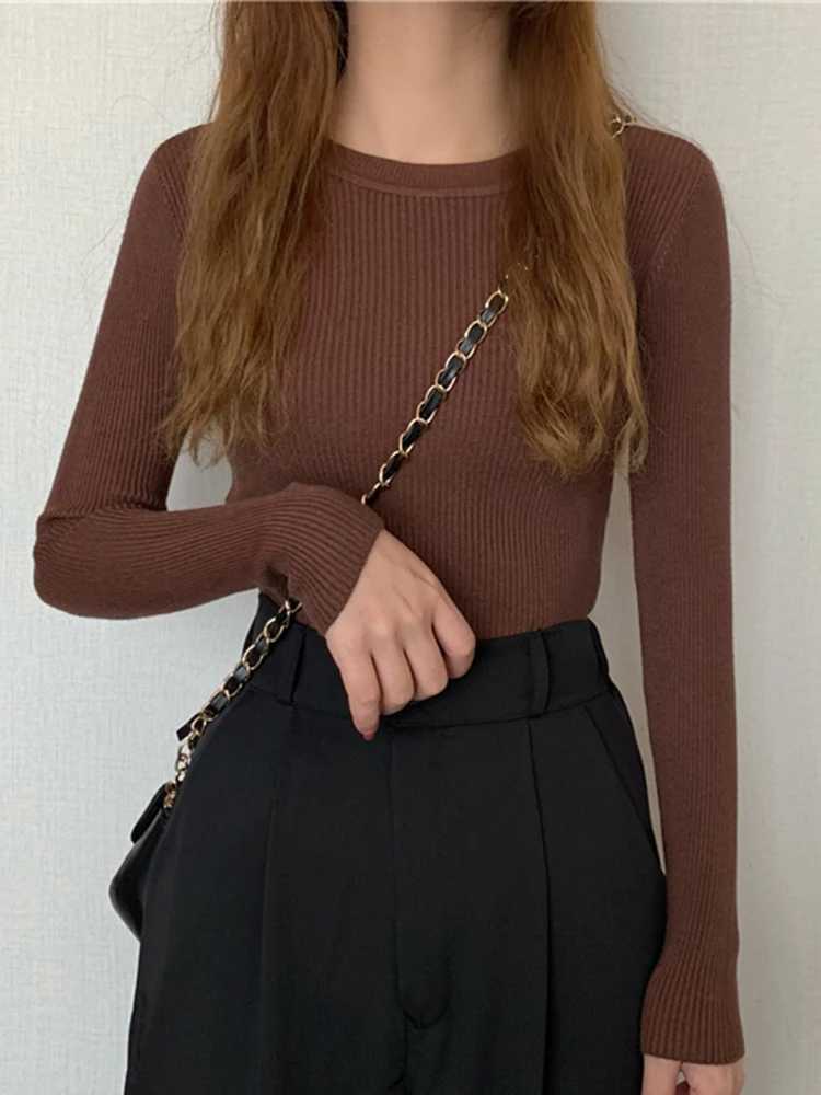 2025 New Women Sweater Autumn Winter Long Sleeve Pullover Basic Top Fashion Oneck Elastic Female Winter Solid Knitted Jumper Z250905