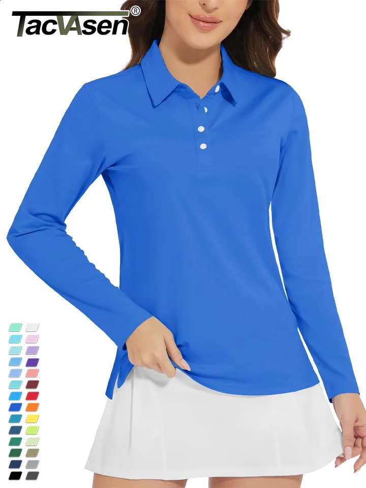 TACVASEN UPF 50 Polo Shirts Womens Long Sleeve UV Protection Performance Polos Golf Tennis Working Pullover Top 250905